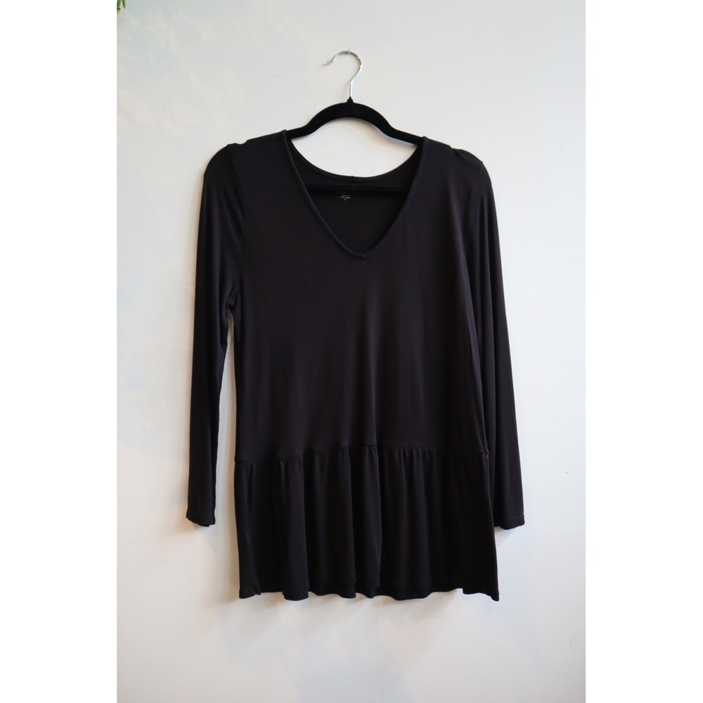 Loft Outlet Womens Black V-Neck Long Sleeve Peplum Hem Top Size S
